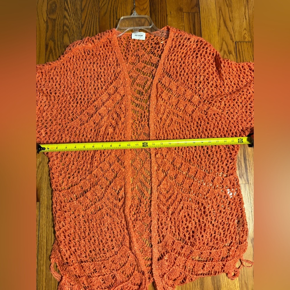 Heyson Vibrant Orange Open-Front Crochet Cardigan - Picture 7 of 9
